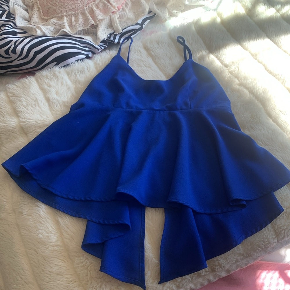 Blue high low open tails backless cami tank top M